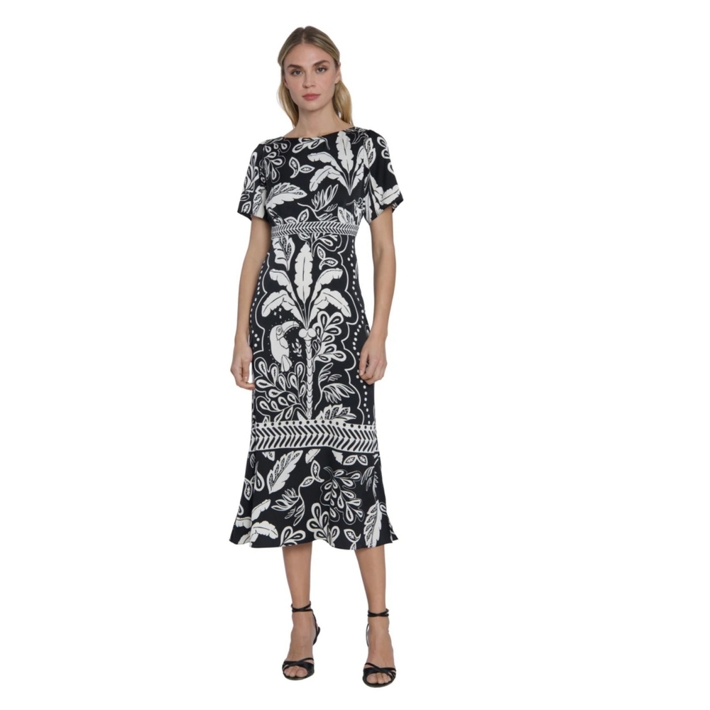Maggy London floral black and white Rafaela dress, size 12
